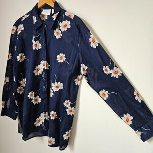 EUC LIKE NEW LIZ CLAIBORNE BLUE WHITE FLORAL BUTTON DOWN SHIRT SIZE M